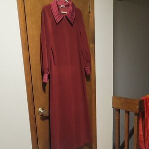 Vintage Vanity Fair Maroon Velour Satin Half Zip Housecoat Robe 14